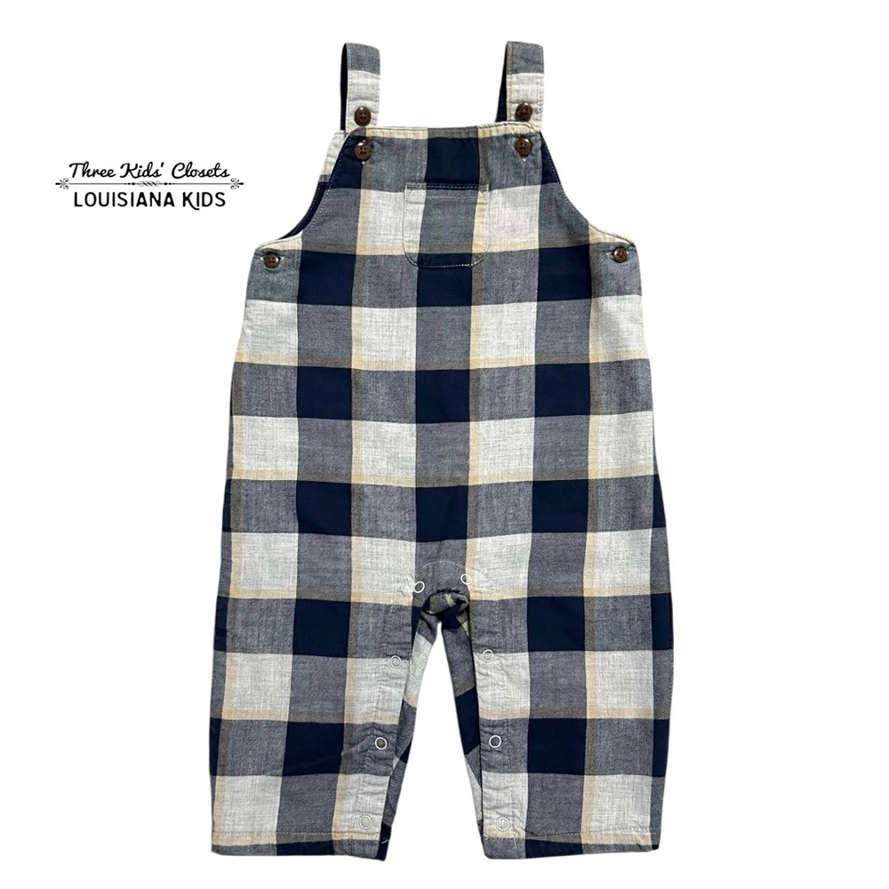 Janie and Jack 6-12m Navy Checkered Plaid Overall Romper